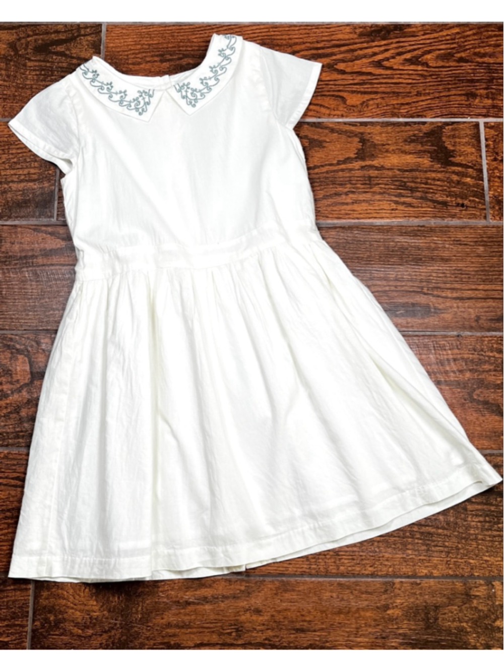 Olive Juice Girls Dress Casual Dress Size 7 White with Green Embroidery
